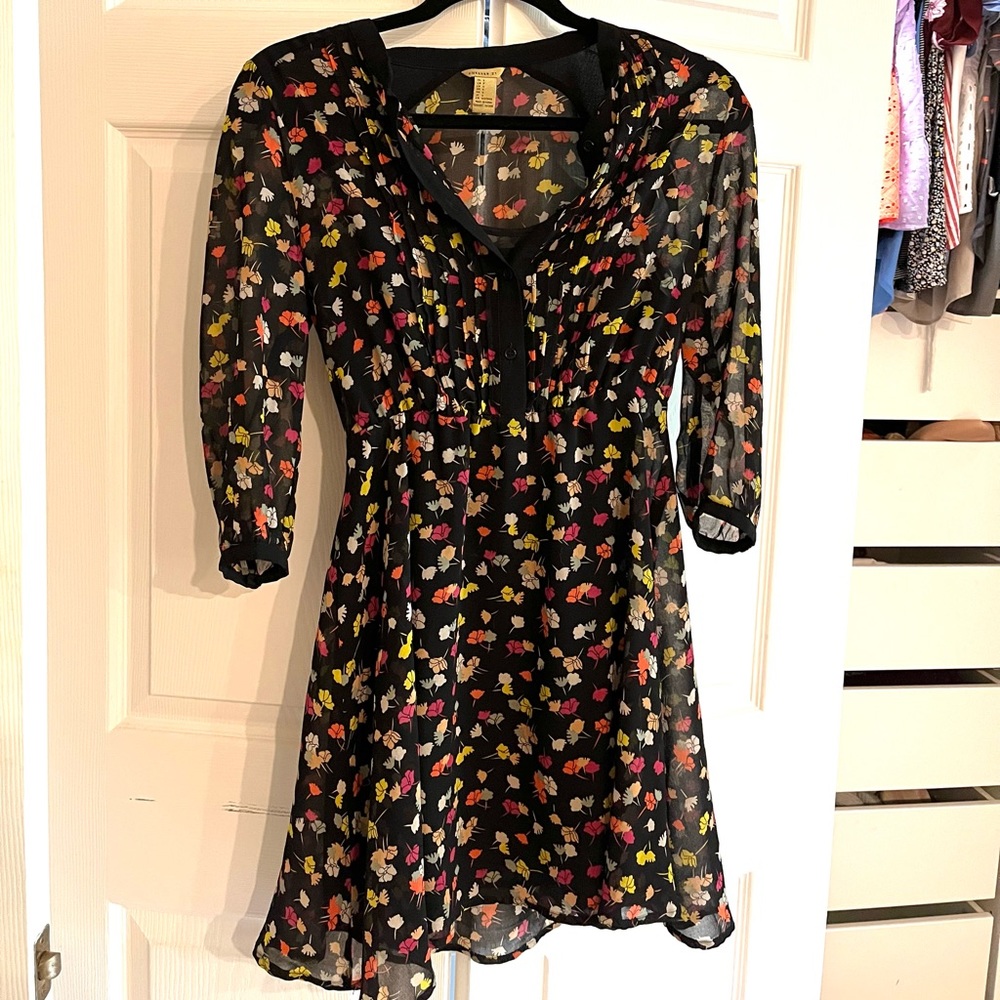 Black Floral Double Lined Long Sleeved Dress